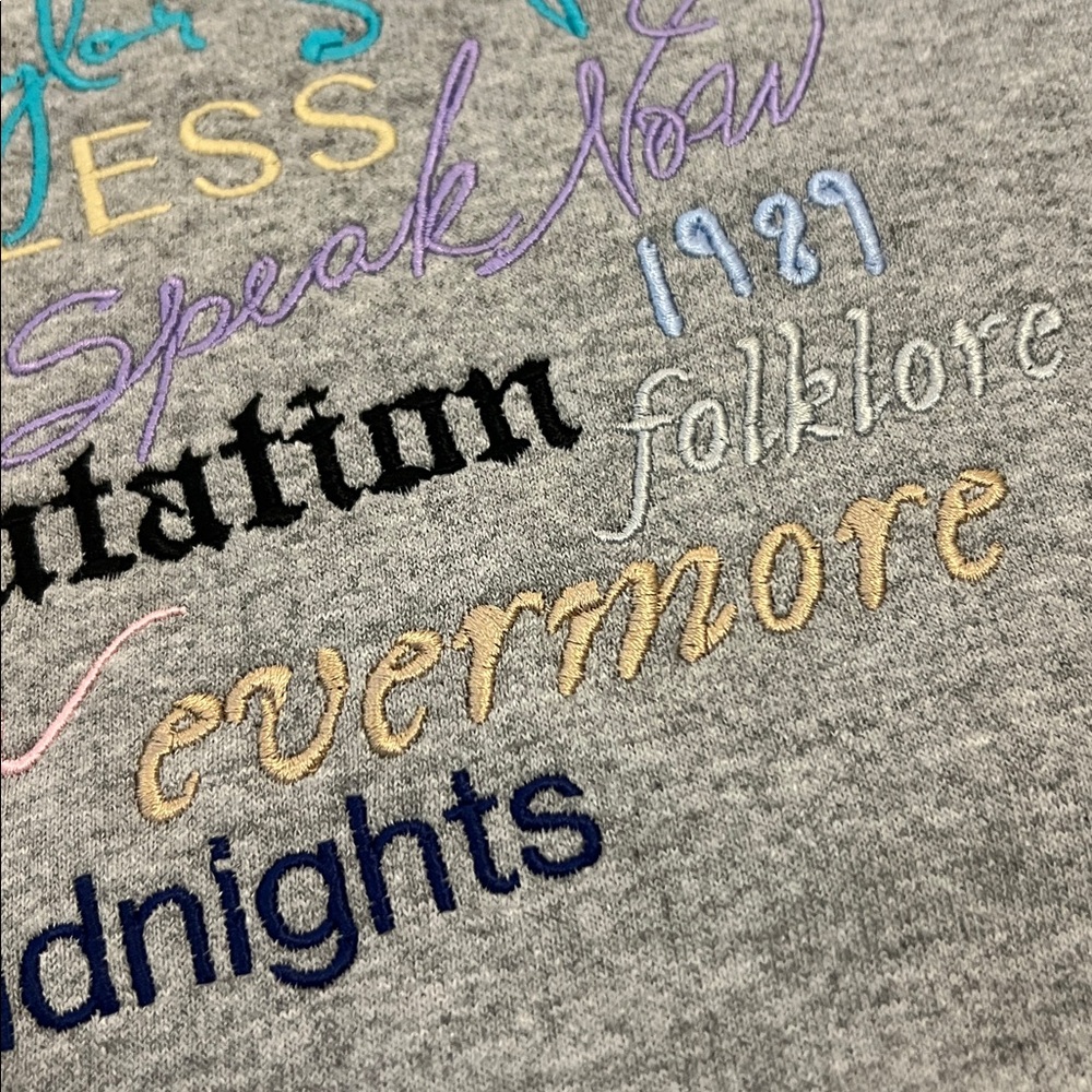 Taylor Swift Albums Embroidered Gray Sweatshirt Small Swiftie Apparel Cozy Top - Picture 6 of 16